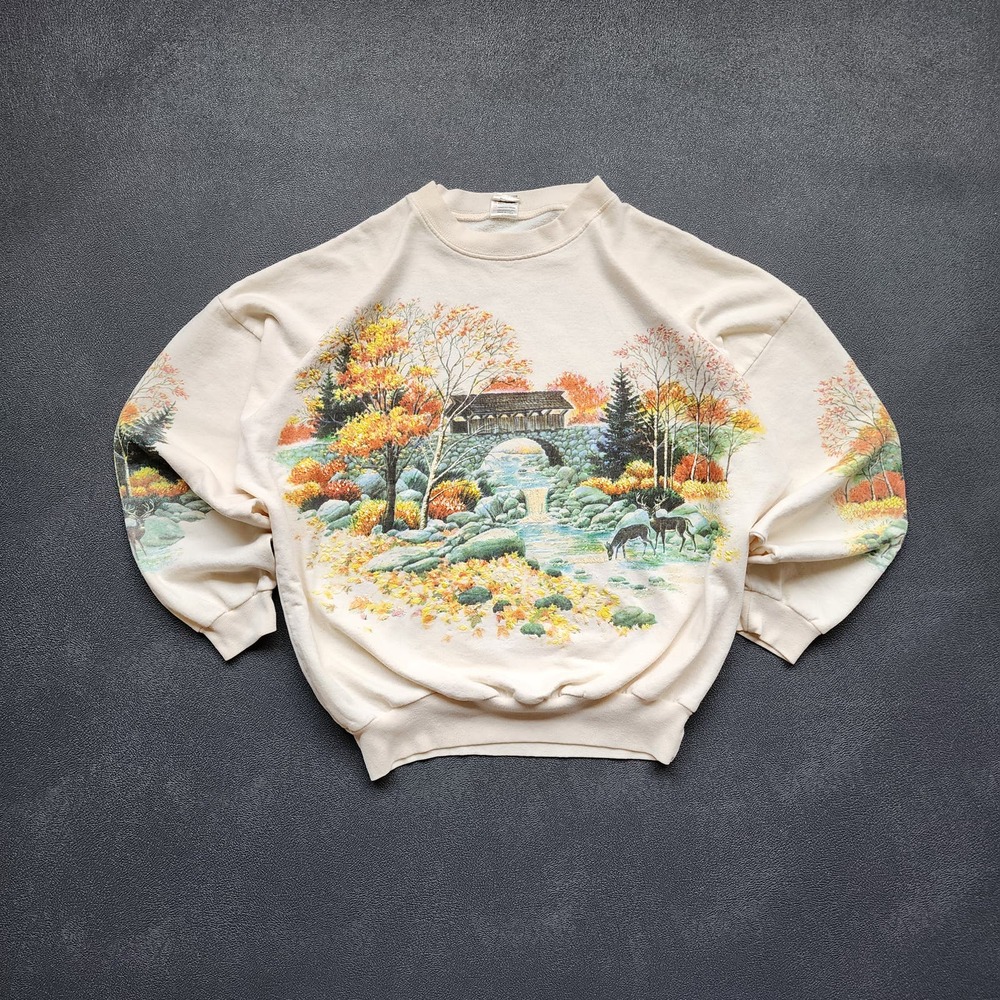 Vintage Lifestyle Fall Nature AOP Sweater Large